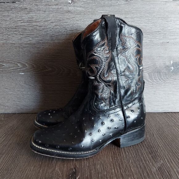 Jar Boots Black Ostrich Print Western Cowboy Boots Size 1 - Picture 4 of 12